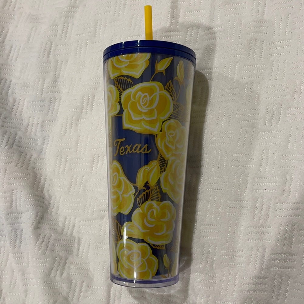 Starbucks 2022 Texas Venti Tumbler Holiday Yellow Blue Floral 24 oz/710 ml NWT